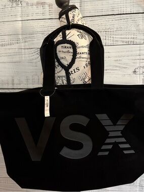 VSX Black velvety Tote with Gloss Logo NWT